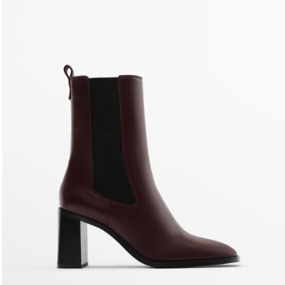 Massimo Dutti - Worn 1 time HIGH-HEEL CHELSEA BOOTS  BURGUNDY RED - Picture 1 of 2
